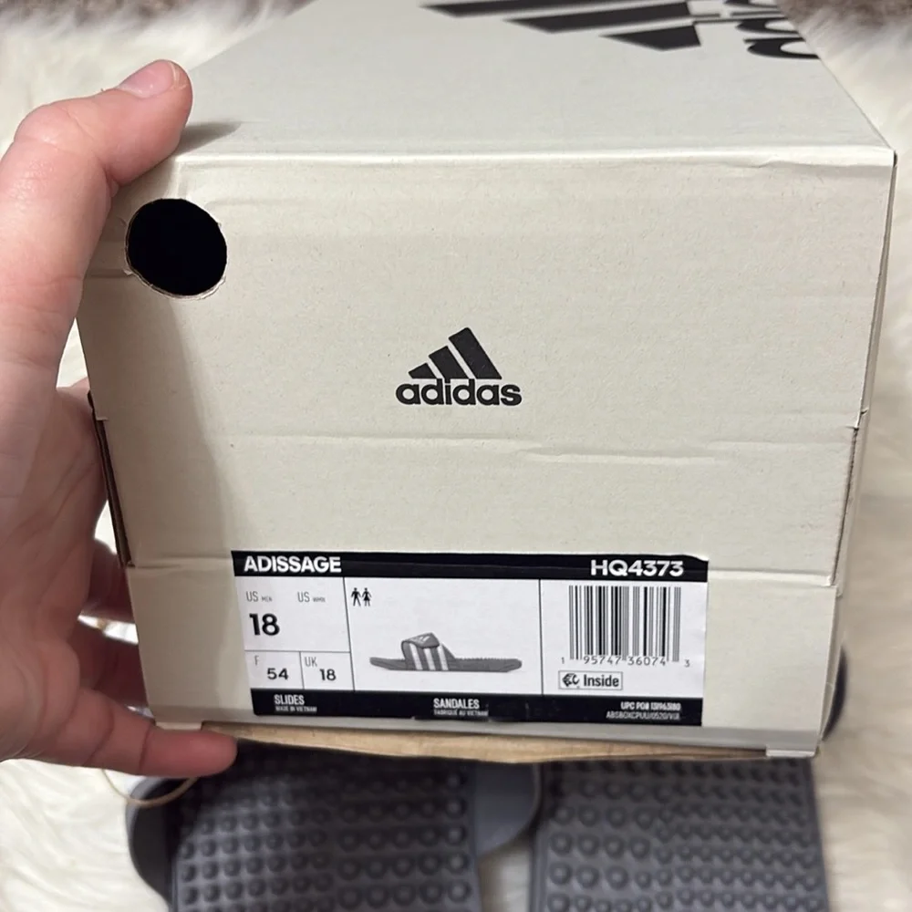 NEW In Box Adidas Men’s Grey White Adissage Slides Size 18